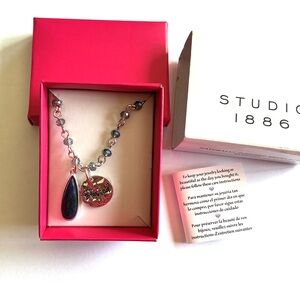 Studio Silver Necklace with Dark Blue Stone and Crystal Accents